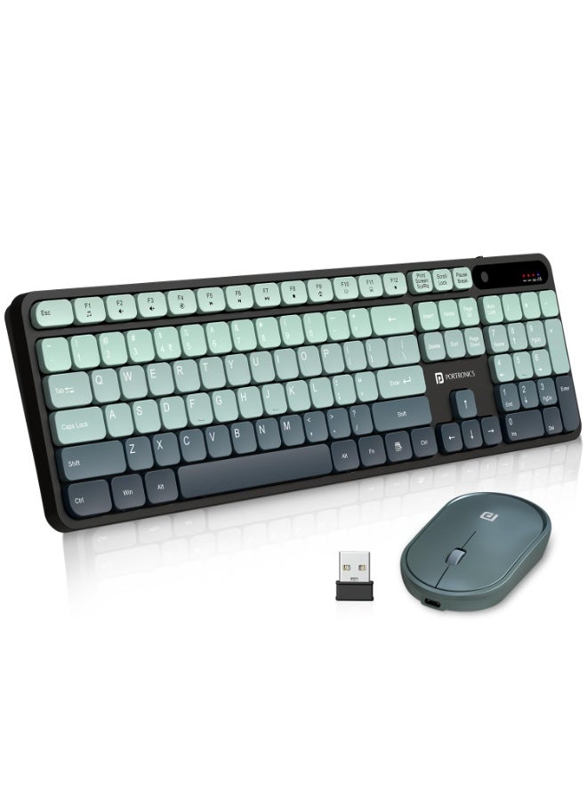 بورترونيكس Portronics Key11 Combo Rechargeable Wireless Keyboard and Mouse Set, Bluetooth 5.3&2.4GHz Wireless,Type-C Fast Charging,Gradient Keys, Noiseless Typing, High Precision Mouse, for PC&Laptop(Blue) - Image 1